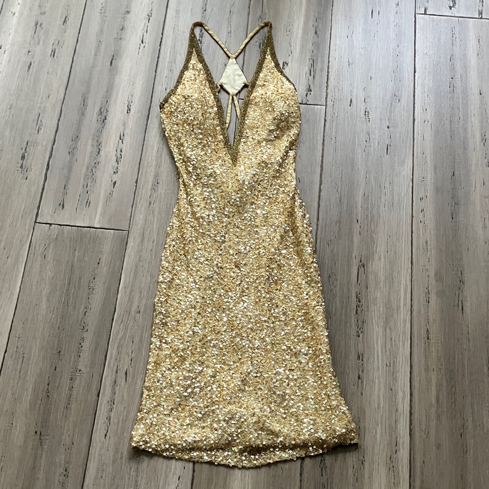 Scala Gold Sequin Backless Dress